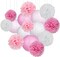 15Pcs Party Pack Paper Lanterns and Pom Pom Balls Hanging Decoration for Wedding Birthday Baby Shower-Pink/White
